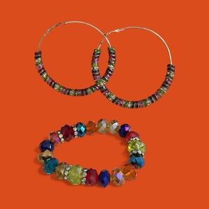 Vintage Beaded Hoop Earrings and Bracelet Set